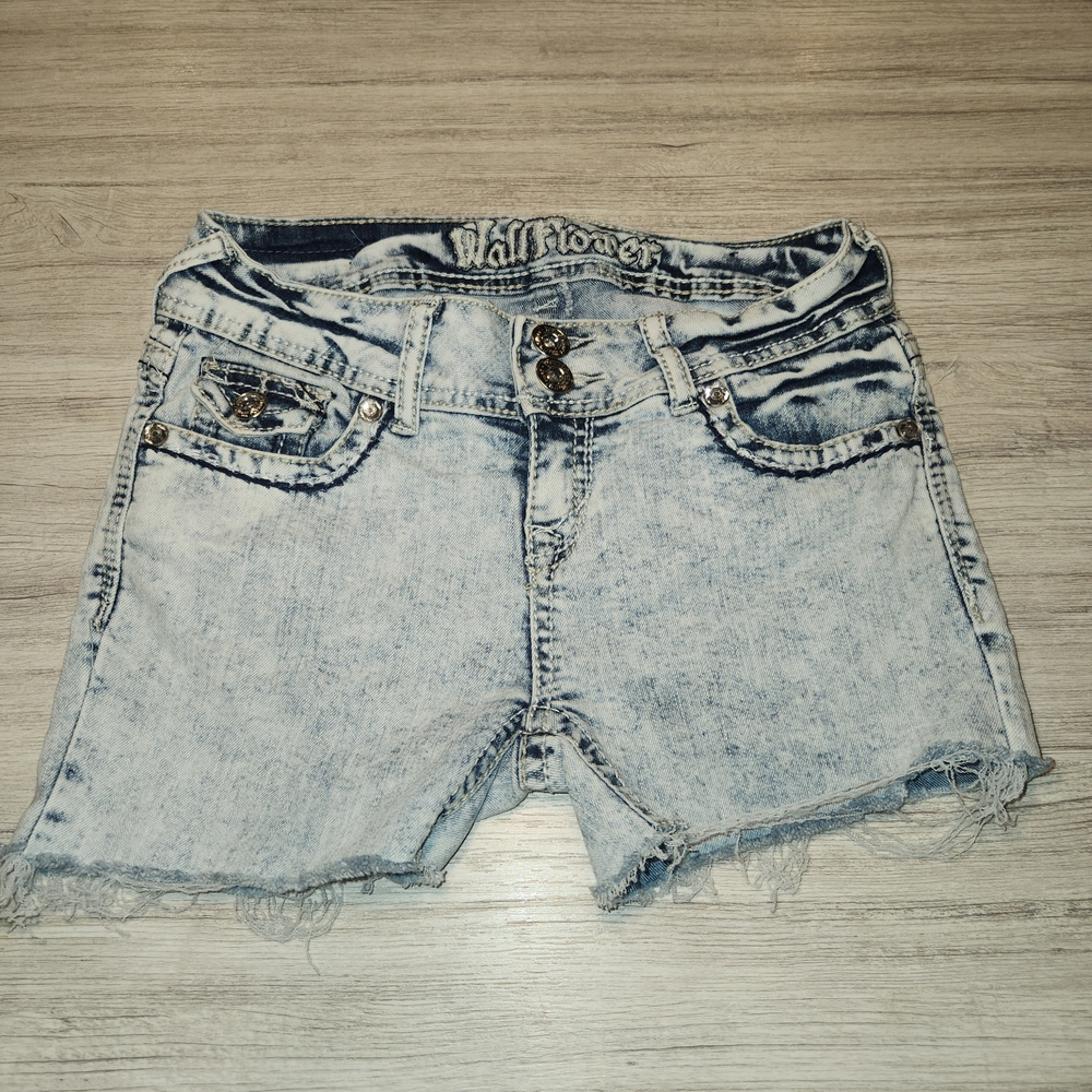 Wallflower Jean Shorts Juniors Blue American Flag Pockets Size 1 A3